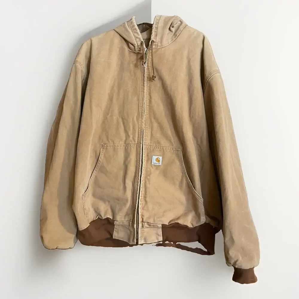 Carhartt Active Jacket 3XL Brown Tan Sandstone Duck Canvas Hooded Workwear